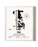 Seattle Paine Field International Airport airport map poster in oak frame