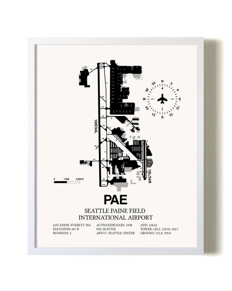 Seattle Paine Field International Airport airport map poster in oak frame