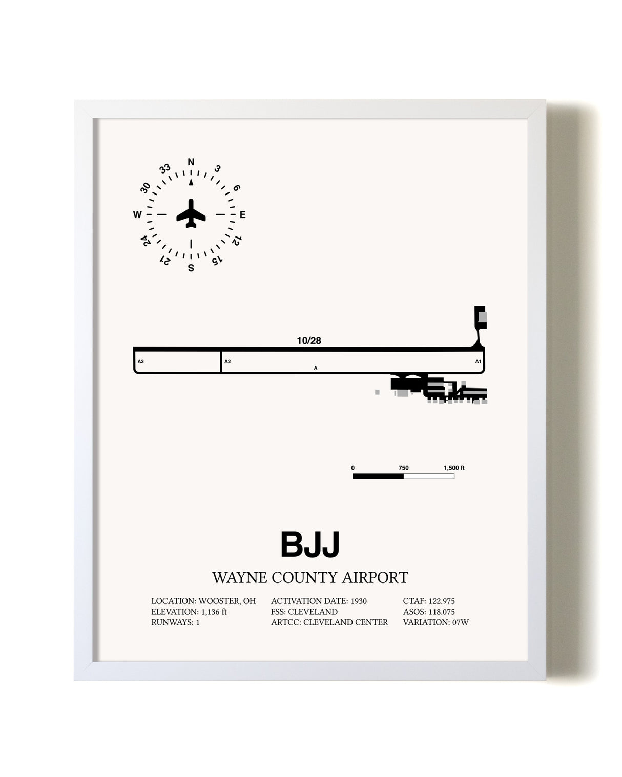 Wayne County Airport airport map poster in oak frame