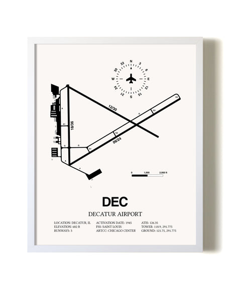 Decatur Airport airport map poster in oak frame