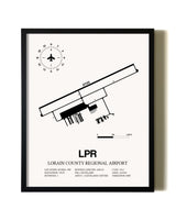 Framed Lorain County Regional Airport wall art poster in black frame