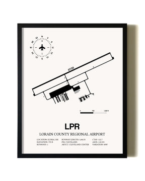 Framed Lorain County Regional Airport wall art poster in black frame