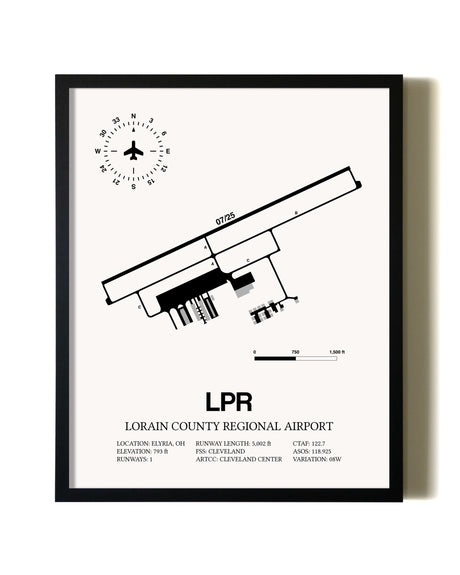 Framed Lorain County Regional Airport wall art poster in black frame