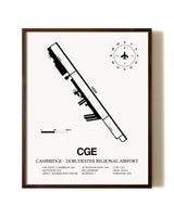 Cambridge-Dorchester Regional Airport aviation print in walnut frame