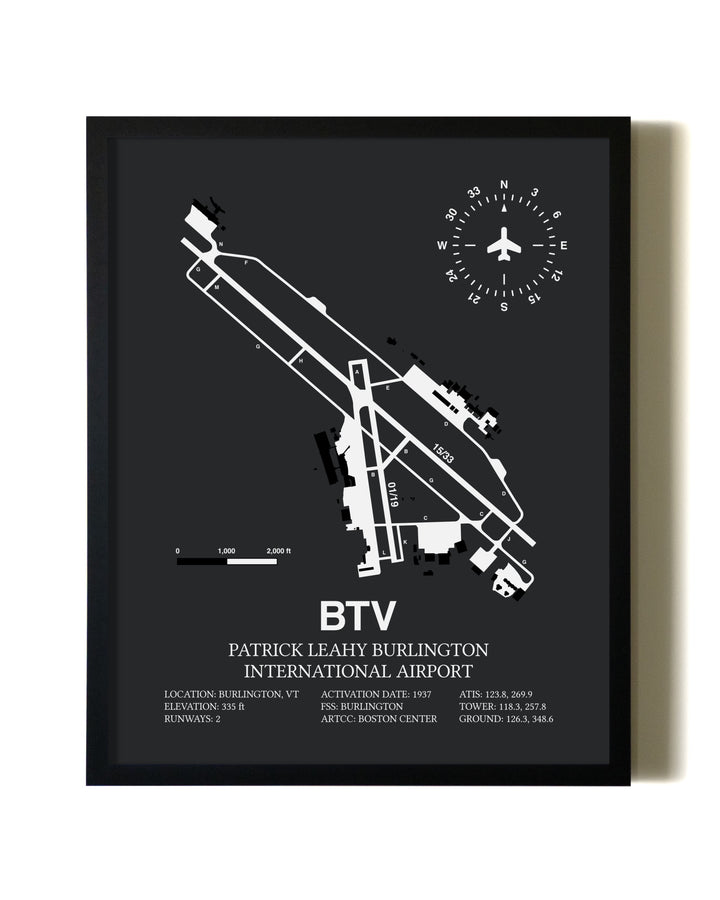 Unframed Patrick Leahy Burlington International Airport map print poster