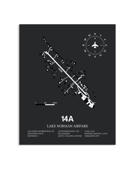 Gray Framed Lake Norman Airpark layout wall art poster
