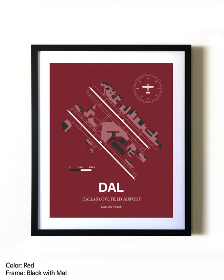 Dallas Love Field Airport aviation wall décor in black wood frame