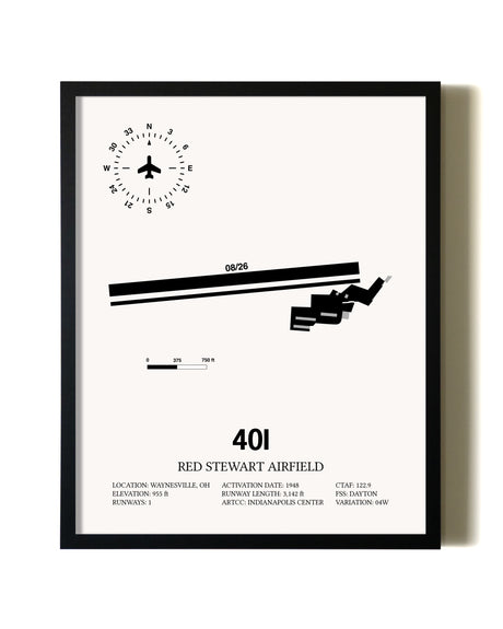 Framed Red Stewart Airfield wall art poster in black frame
