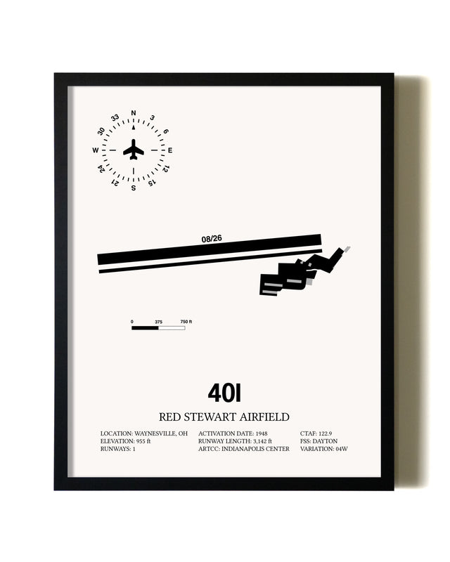 Framed Red Stewart Airfield wall art poster in black frame