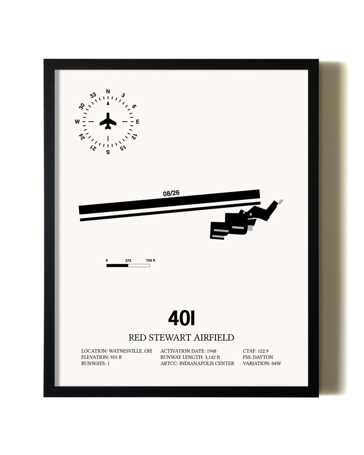 Framed Red Stewart Airfield wall art poster in black frame