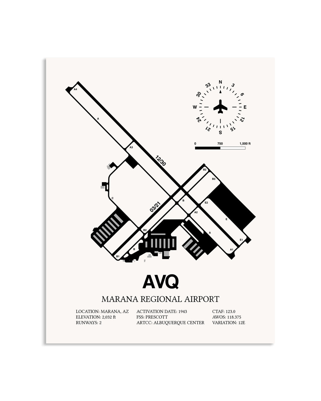 Gray Marana Regional Airport framed poster displayed in an airplane hangar