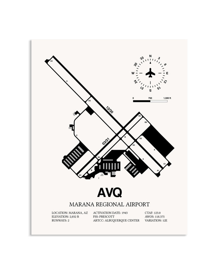 Gray Marana Regional Airport framed poster displayed in an airplane hangar
