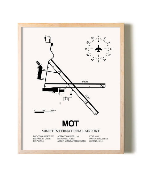 Minot International Airport framed wall art in white frame