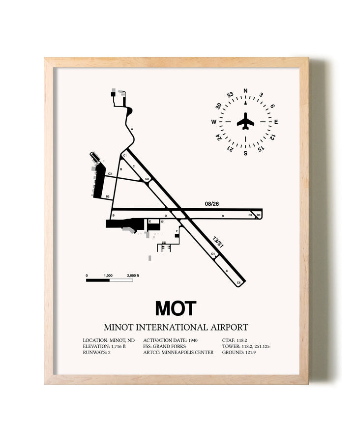 Minot International Airport framed wall art in white frame