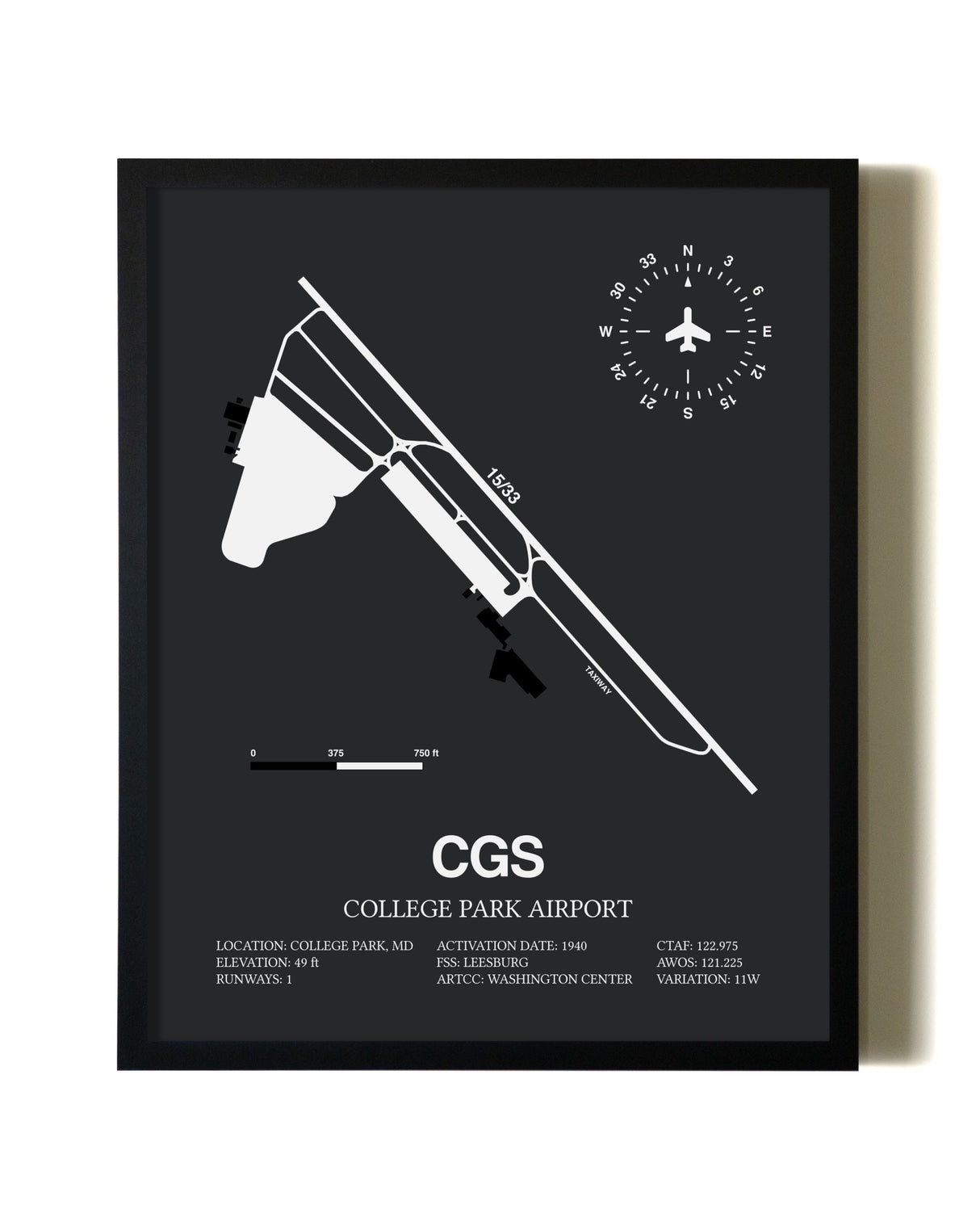 Unframed College Park Airport map print poster