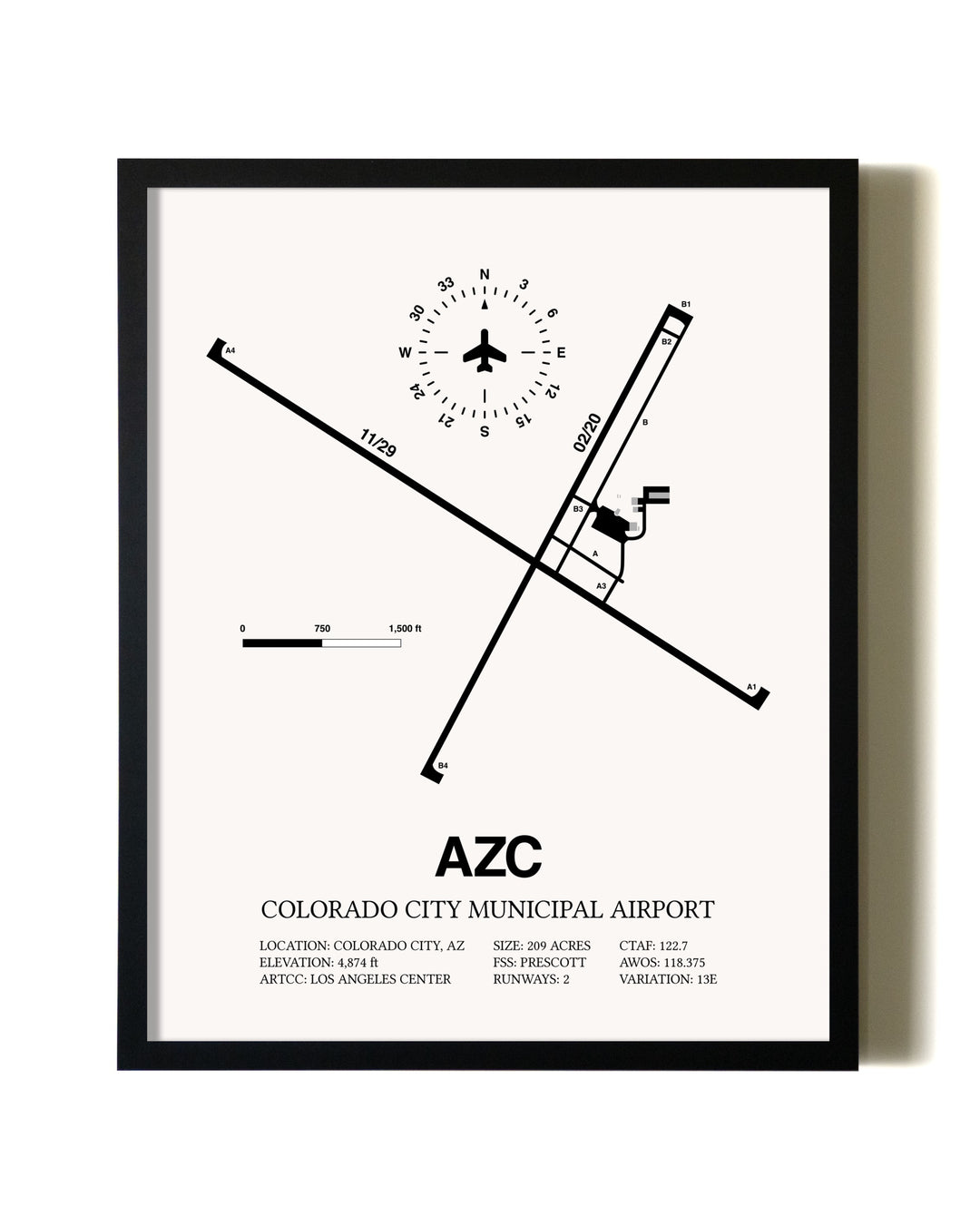 Framed Colorado City Municipal Airport wall art poster in black frame