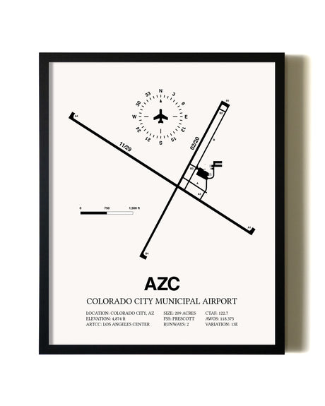Framed Colorado City Municipal Airport wall art poster in black frame