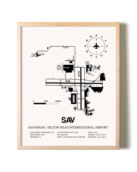 Savannah / Hilton Head International Airport framed wall art in white frame