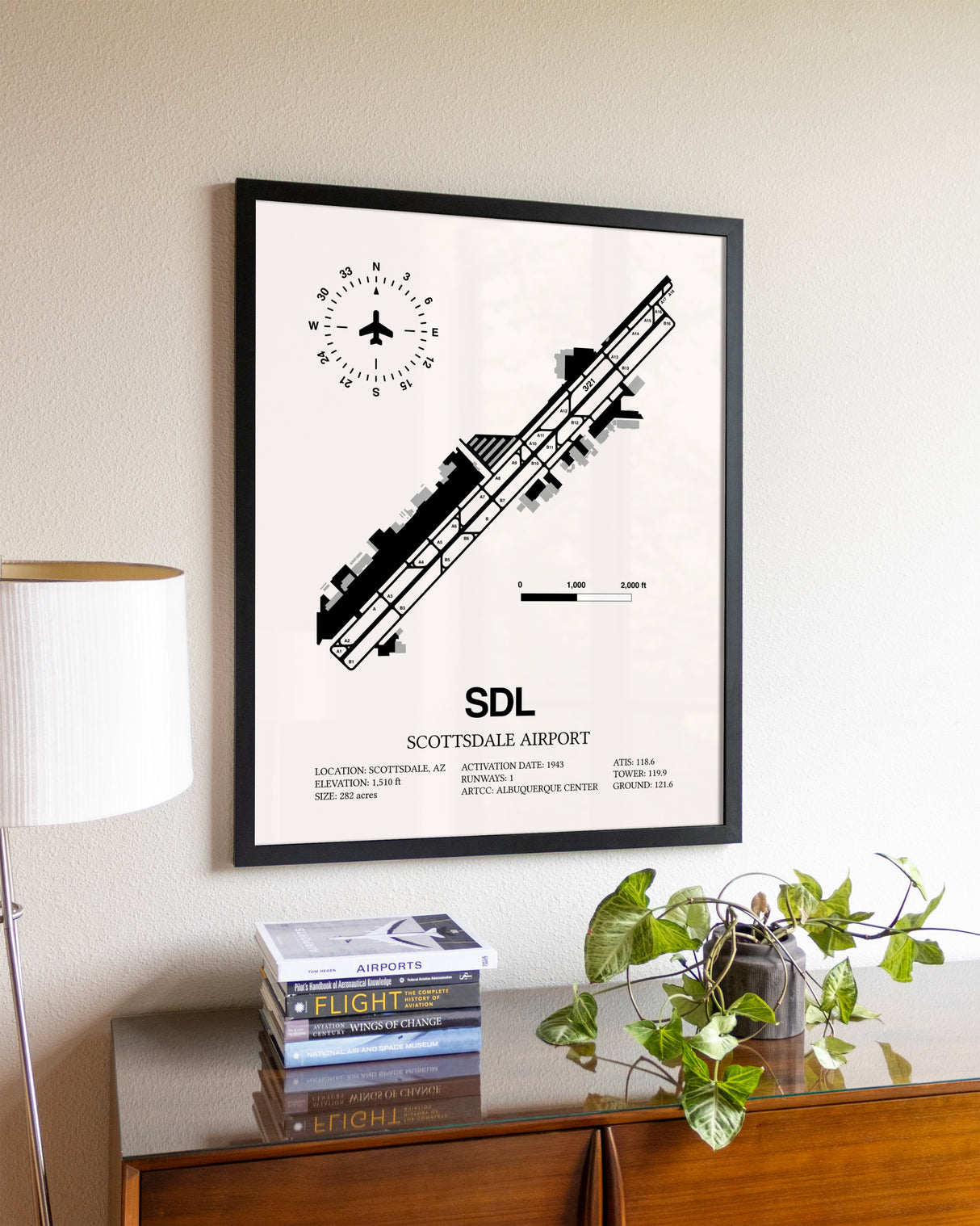 Scottsdale Airport aviation wall décor in black wood frame