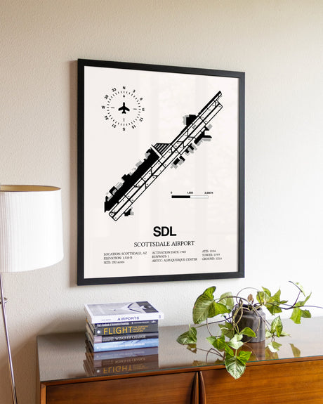 Scottsdale Airport aviation wall décor in black wood frame