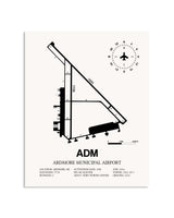 Gray Ardmore Municipal Airport framed poster displayed in an airplane hangar