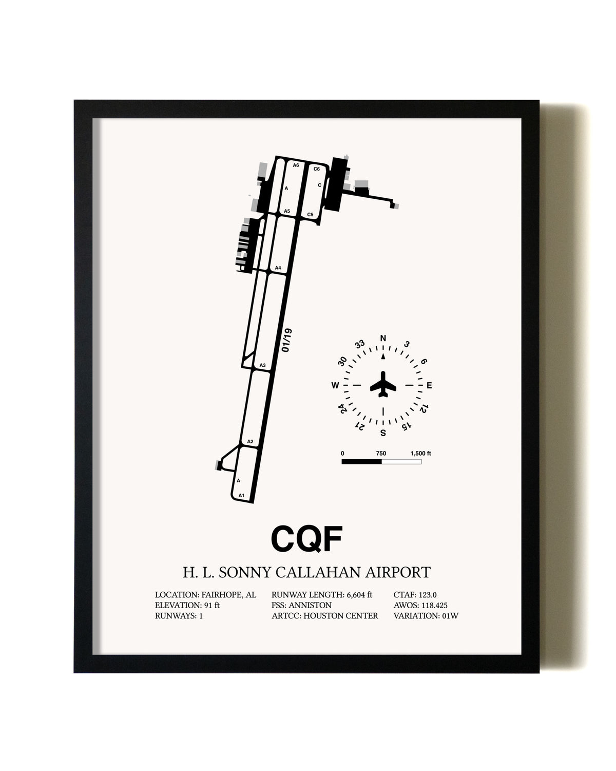 Framed H. L. Sonny Callahan Airport wall art poster in black frame