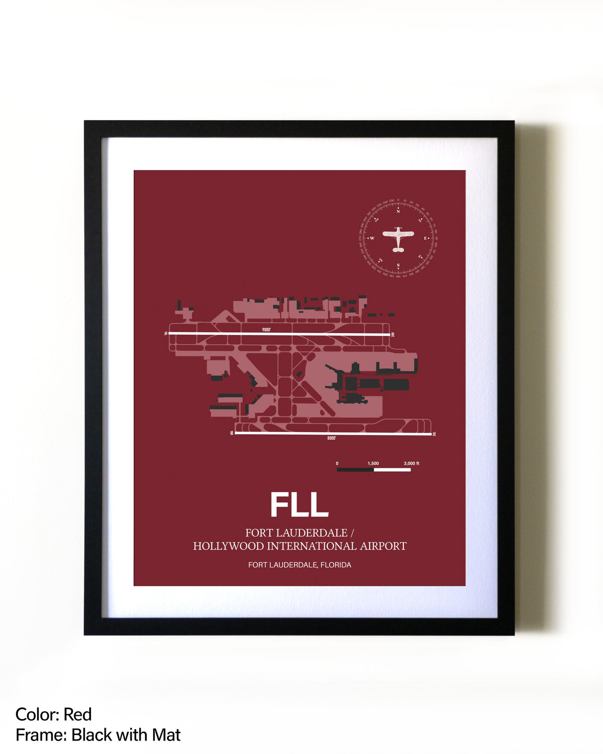 Fort Lauderdale/Hollywood International Airport aviation wall décor in black wood frame