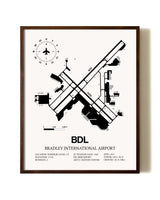 Bradley International Airport aviation print in walnut frame