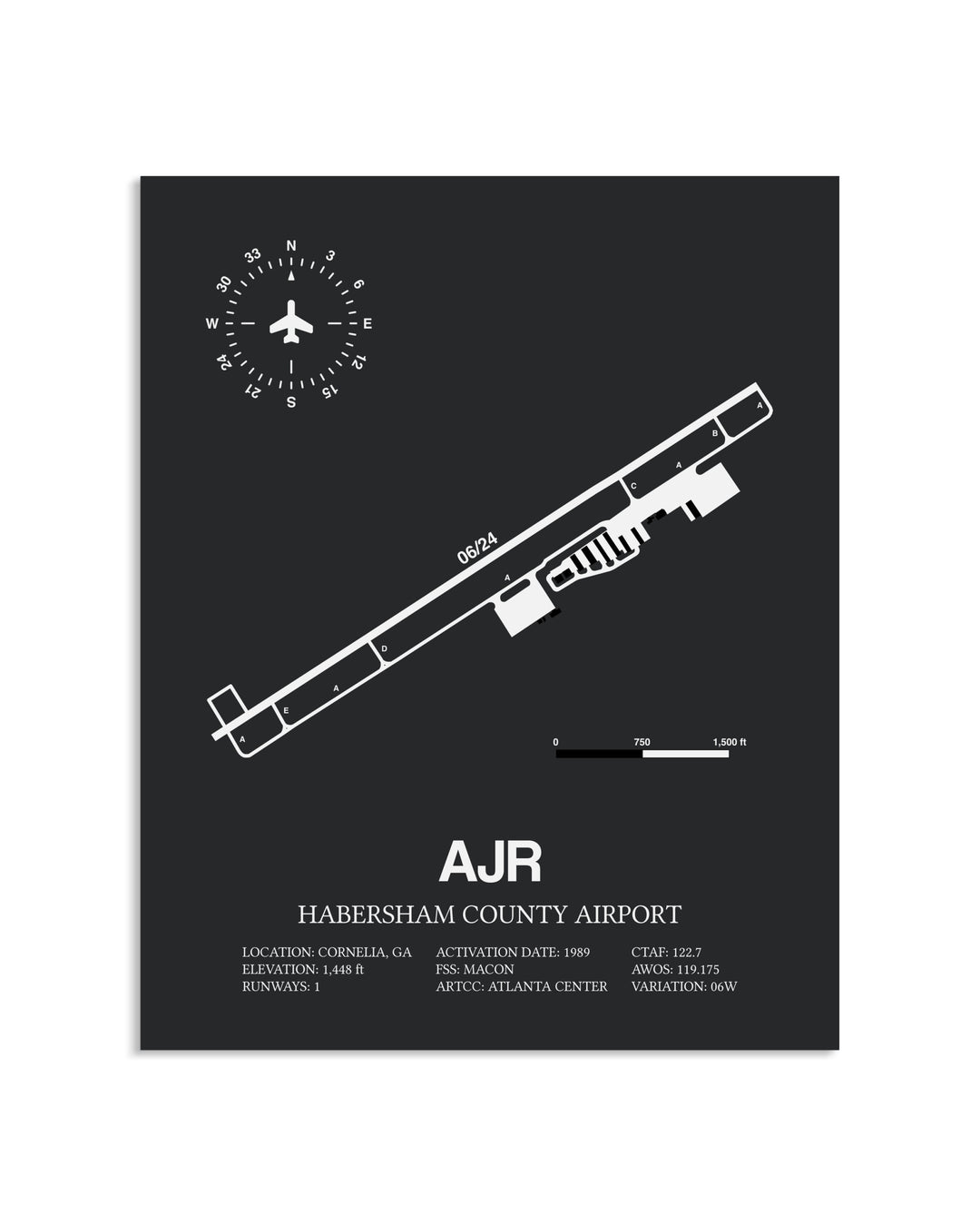 Gray Framed Habersham County Airport layout wall art poster