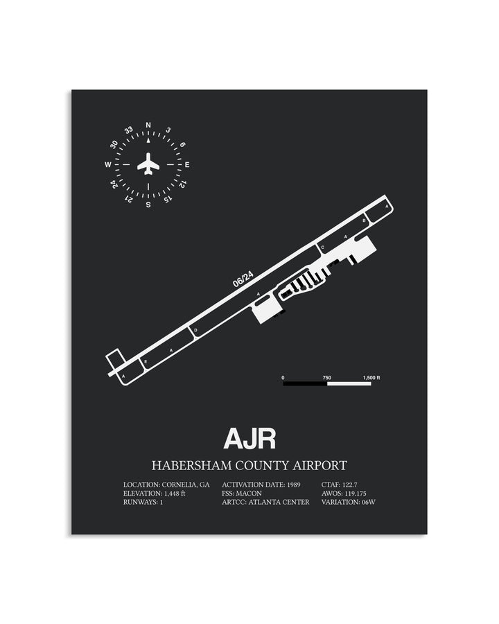 Gray Framed Habersham County Airport layout wall art poster