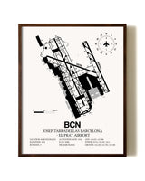 Josep Tarradellas Barcelona-El Prat Airport aviation print in walnut frame