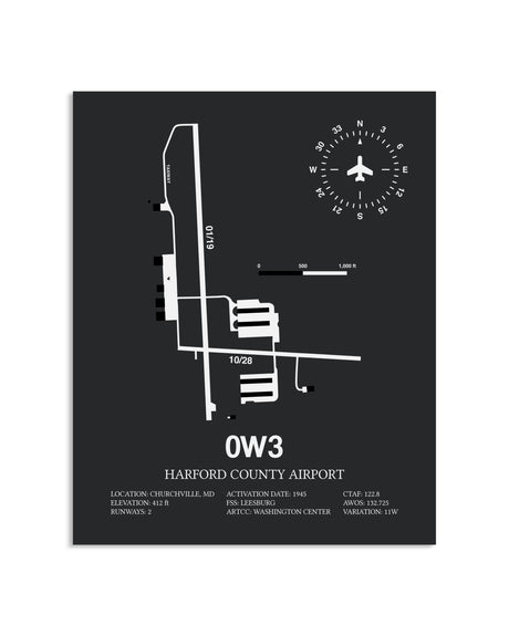 Gray Framed Harford County Airport layout wall art poster