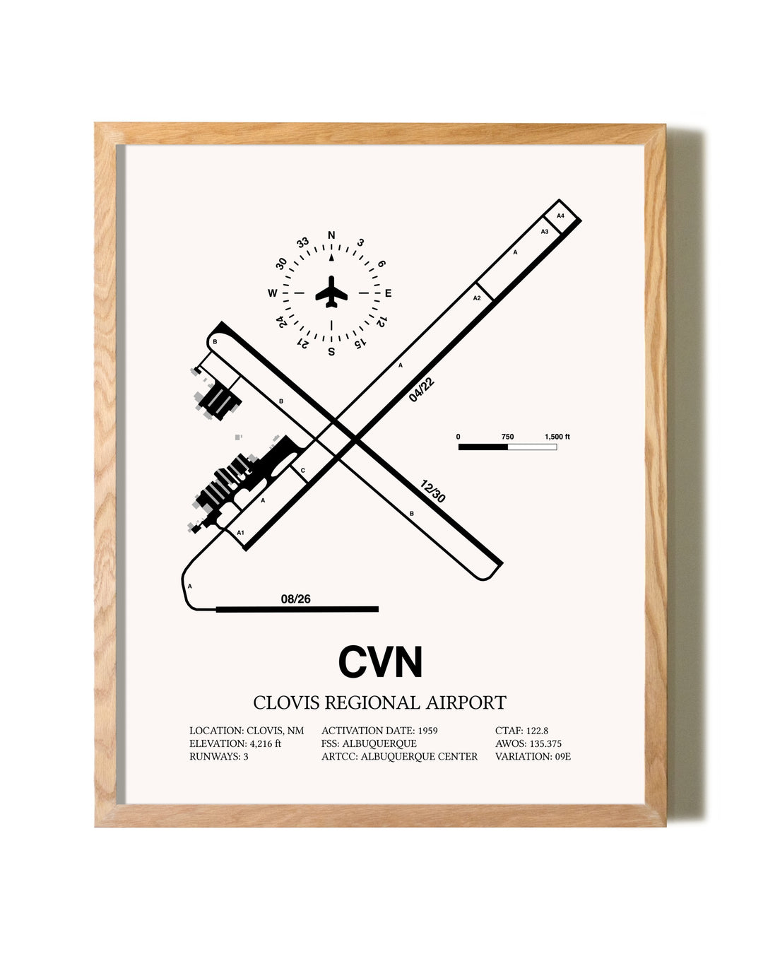 Clovis Regional Airport framed print in natural wood frame
