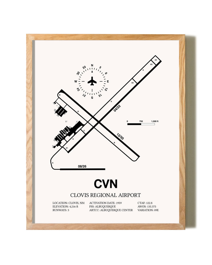 Clovis Regional Airport framed print in natural wood frame