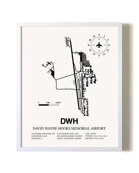 David Wayne Hooks Memorial Airport airport map poster in oak frame