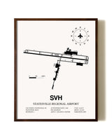 Statesville Regional Airport aviation print in walnut frame