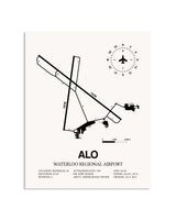 Gray Waterloo Regional Airport framed poster displayed in an airplane hangar