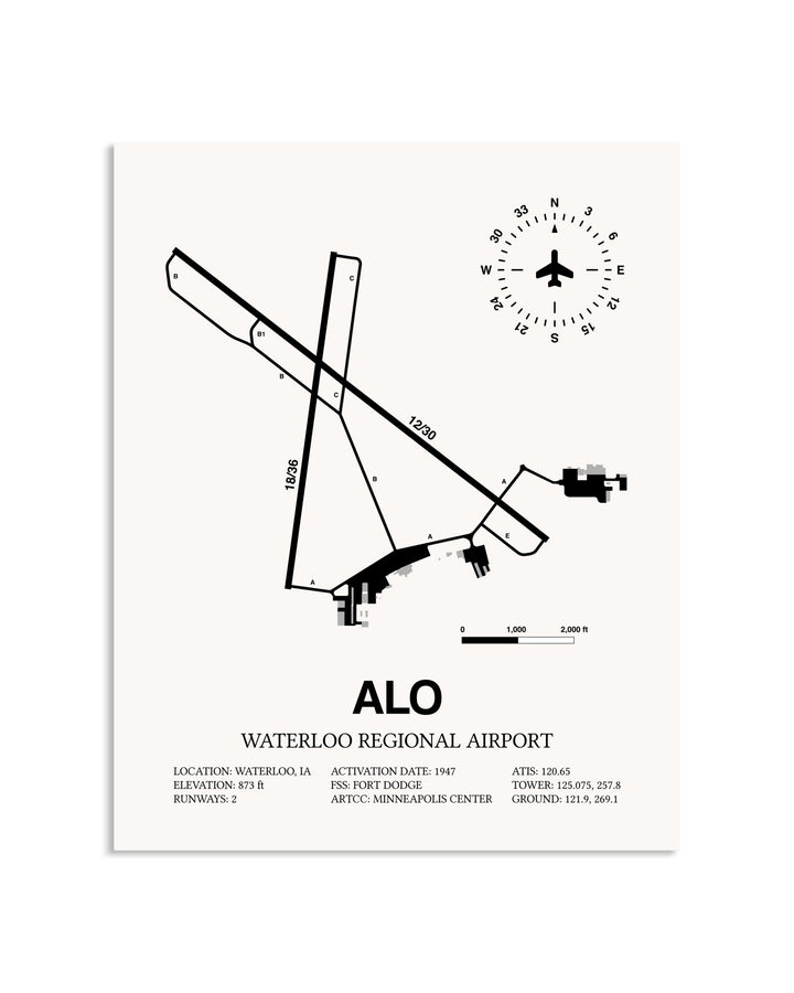 Gray Waterloo Regional Airport framed poster displayed in an airplane hangar