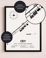 Framed Kyle-Oakley Field Airport layout wall art poster
