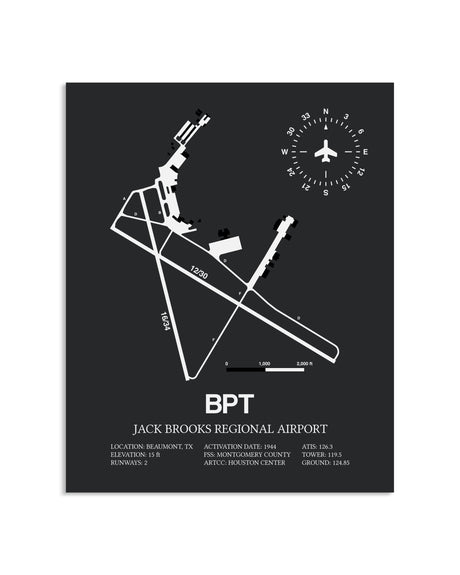 Gray Framed Jack Brooks Regional Airport layout wall art poster