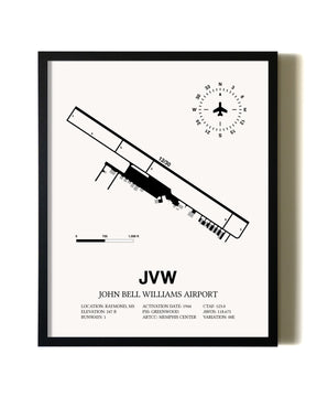 Framed John Bell Williams Airport wall art poster in black frame