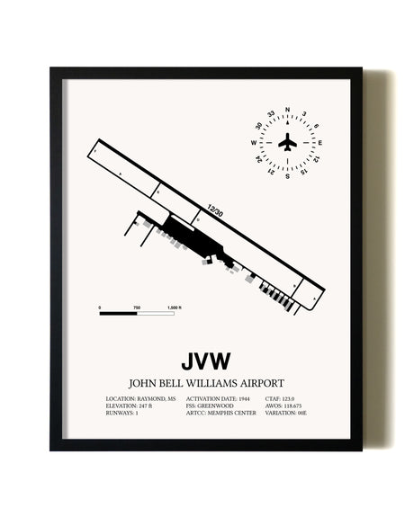 Framed John Bell Williams Airport wall art poster in black frame