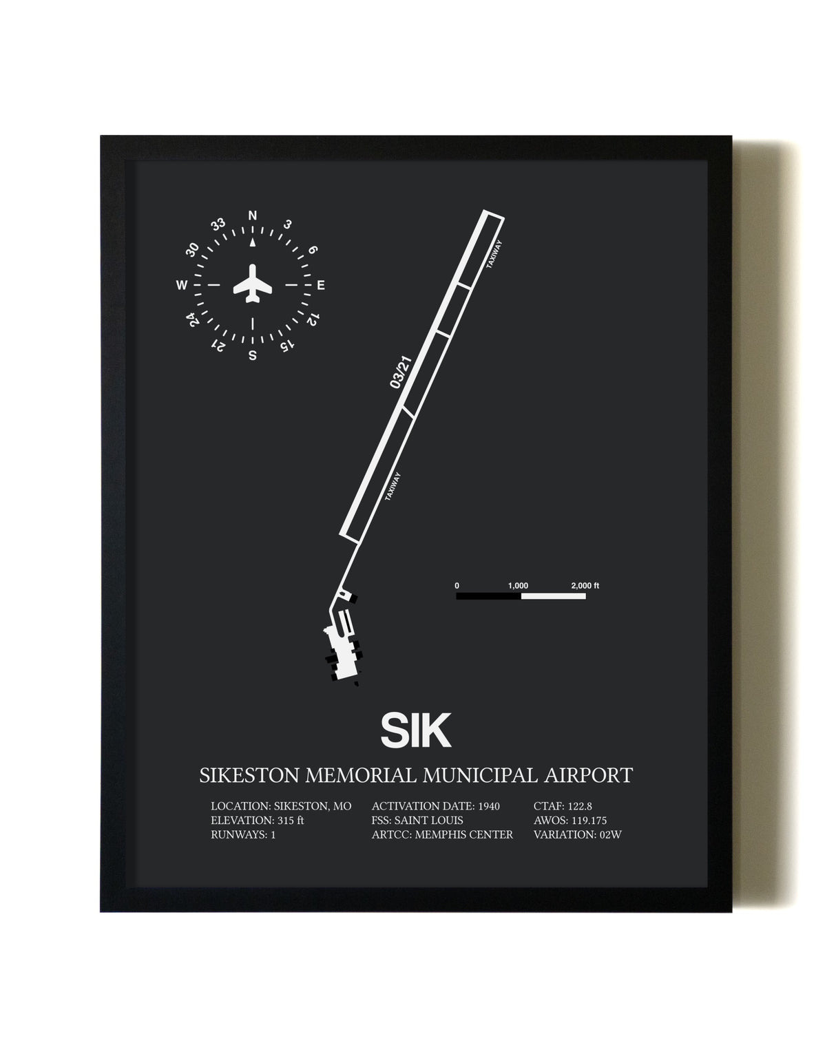 Unframed Sikeston Memorial Municipal Airport map print poster