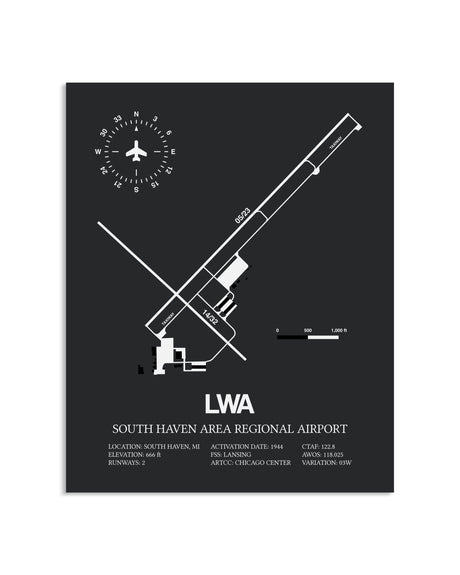 Gray Framed South Haven Area Regional Airport layout wall art poster