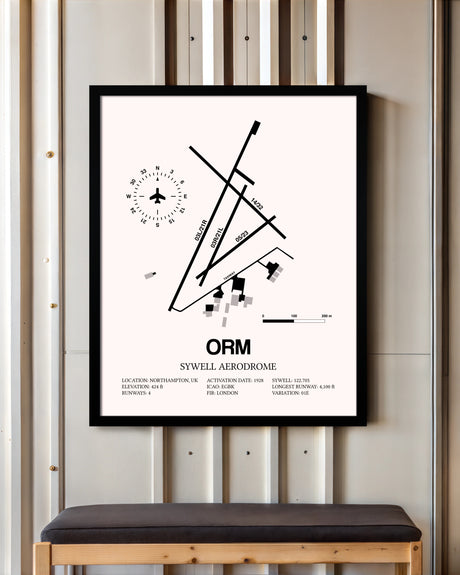 Sywell Aerodrome framed poster displayed in an airplane hangar