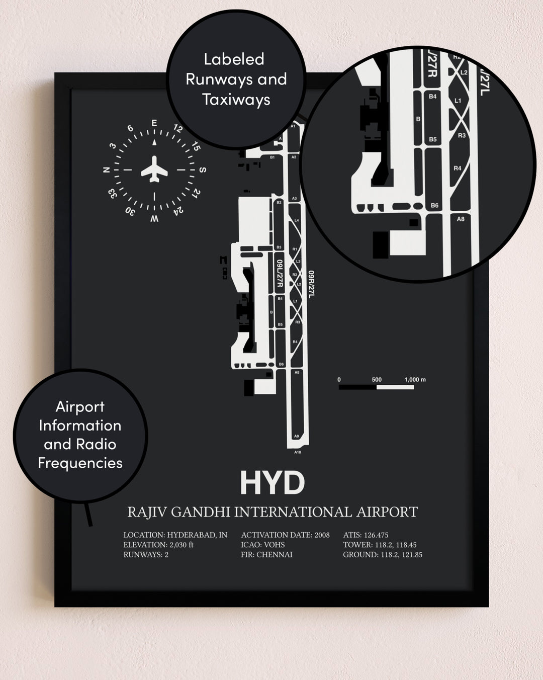 Rajiv Gandhi International Airport poster size comparison chart