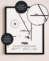 Framed Fort Morgan Municipal Airport layout wall art poster