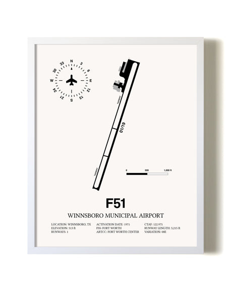 Winnsboro Municipal Airport airport map poster in oak frame
