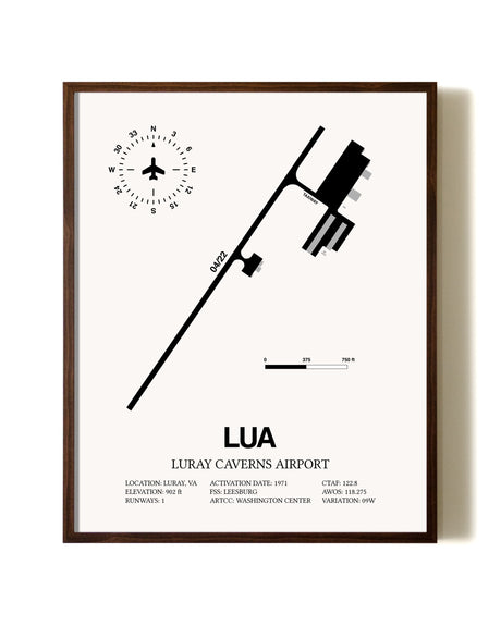 Luray Caverns Airport aviation print in walnut frame