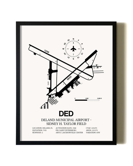 Framed Deland Municipal Airport-Sidney H Taylor Field wall art poster in black frame